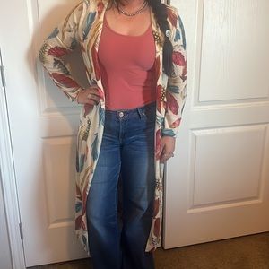 Long cardigan with feathers